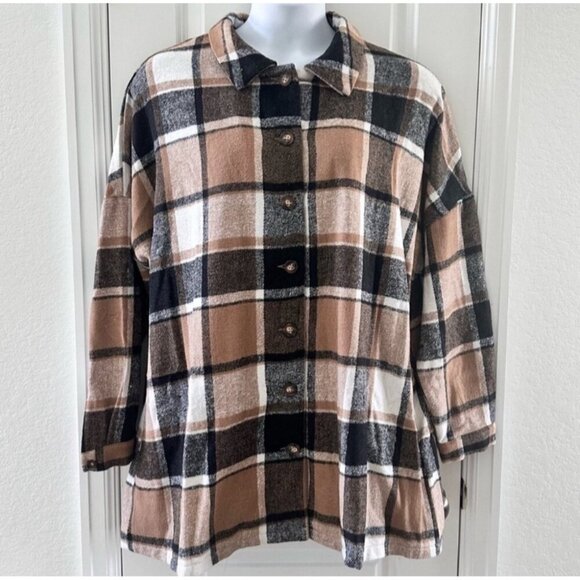Plaid Button-Up Shirt Jacket 2XL 100% Polyester Hand Wash Cold - Picture 3 of 13